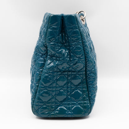 Medium Soft Shopping Tote Blue Patent Cannage Leather