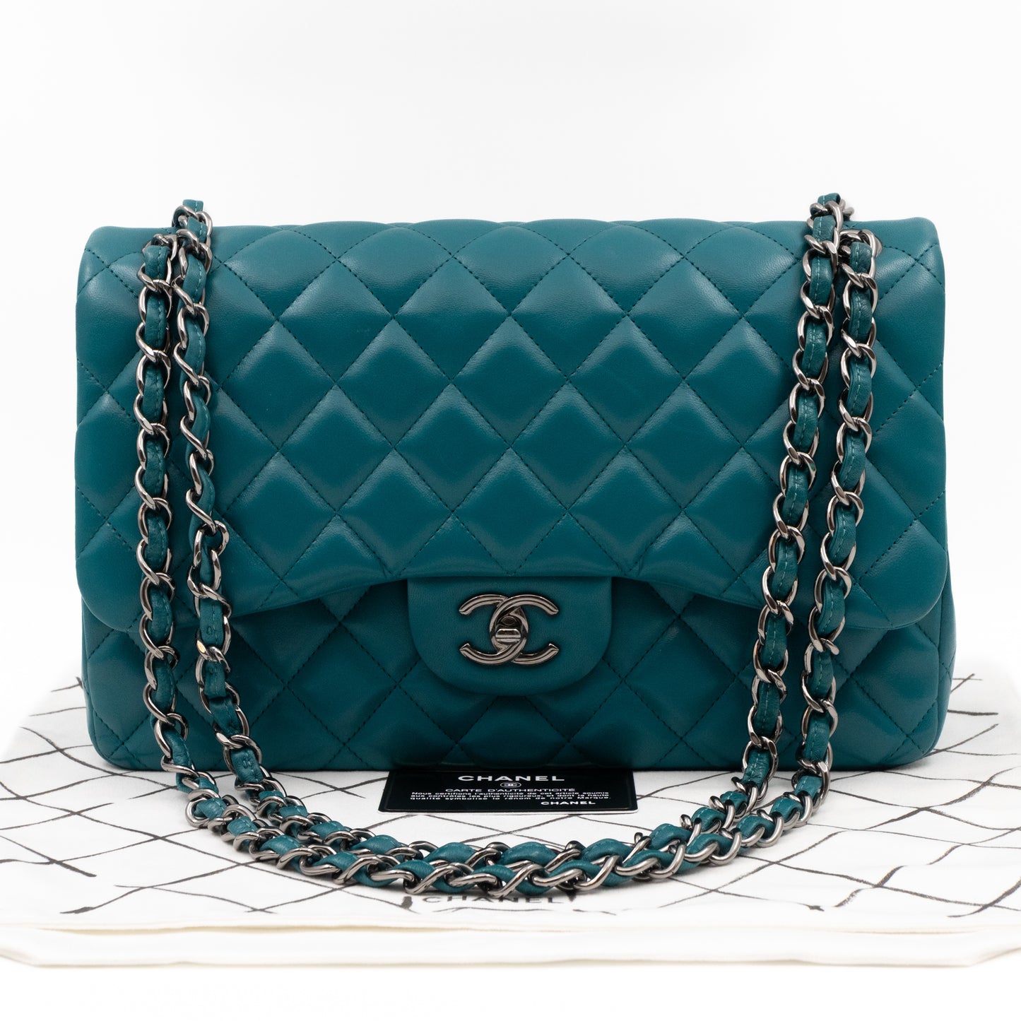 Classic Double Flap Jumbo Turquoise Lambskin Silver