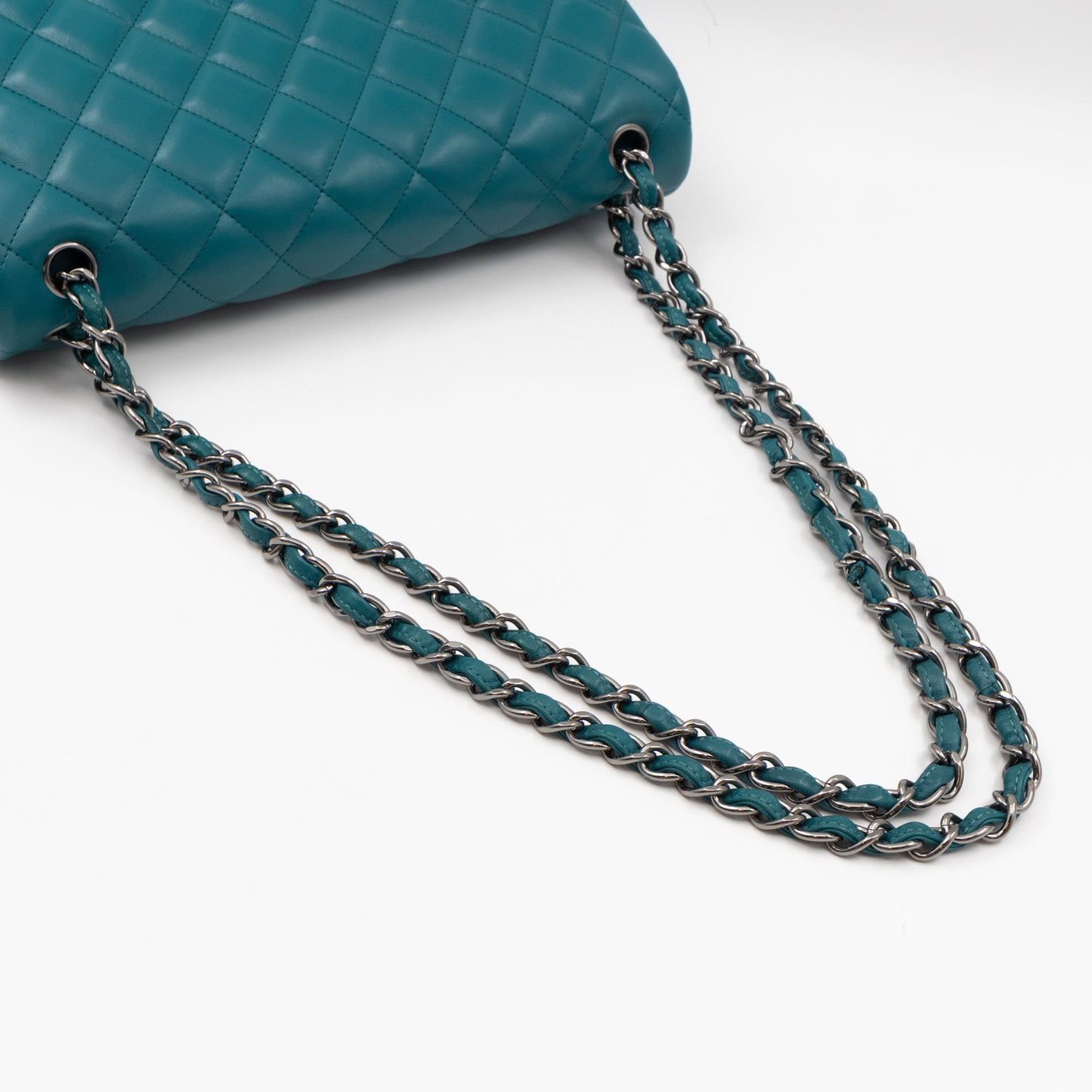 Classic Double Flap Jumbo Turquoise Lambskin Silver