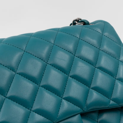 Classic Double Flap Jumbo Turquoise Lambskin Silver