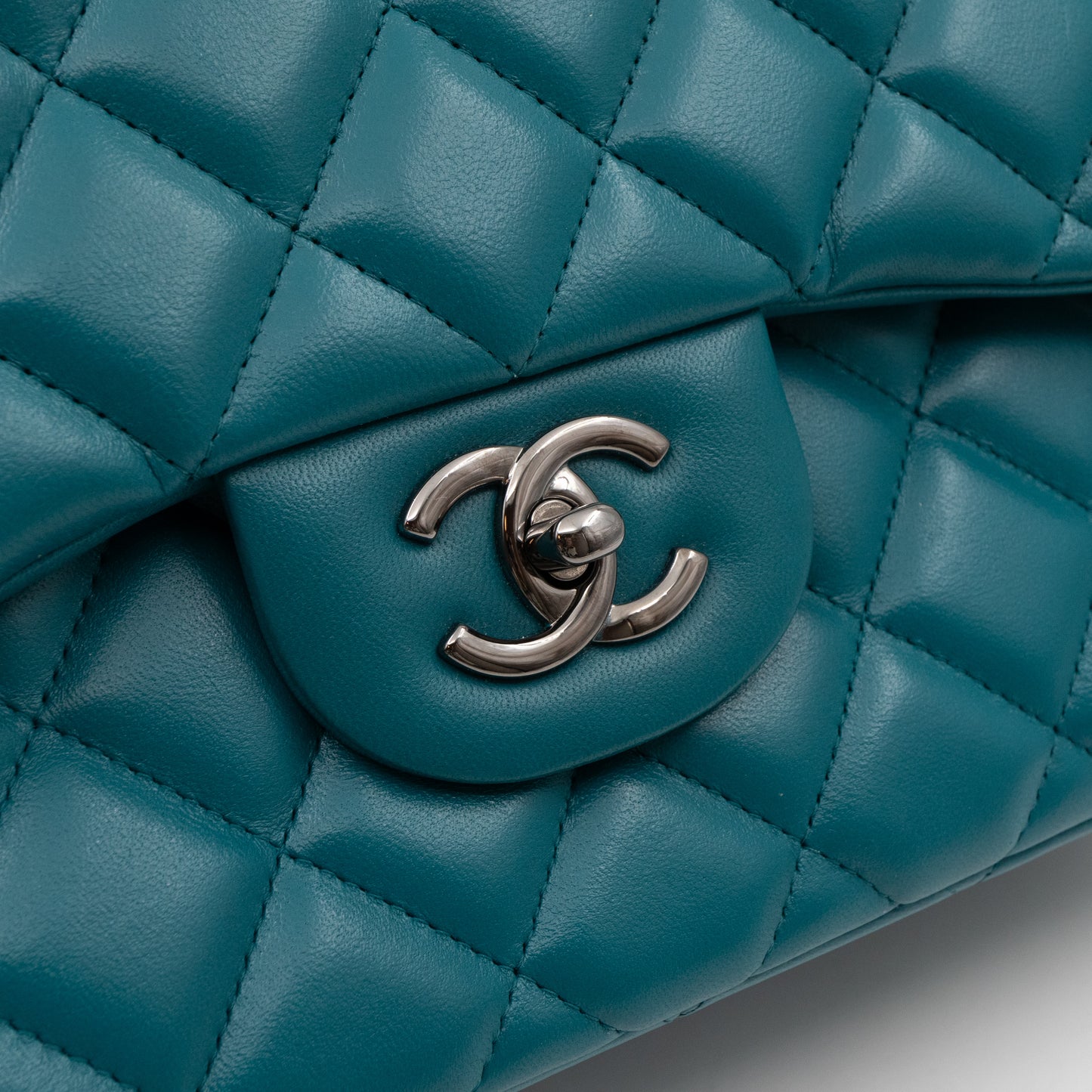 Classic Double Flap Jumbo Turquoise Lambskin Silver