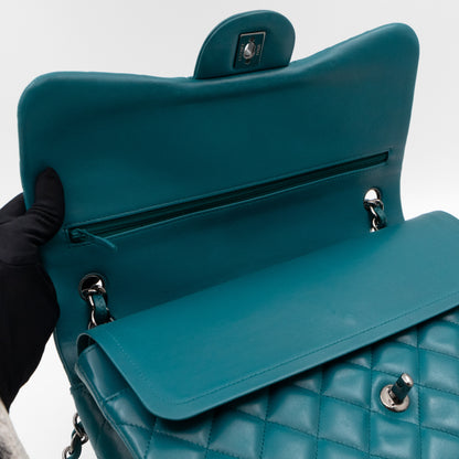 Classic Double Flap Jumbo Turquoise Lambskin Silver