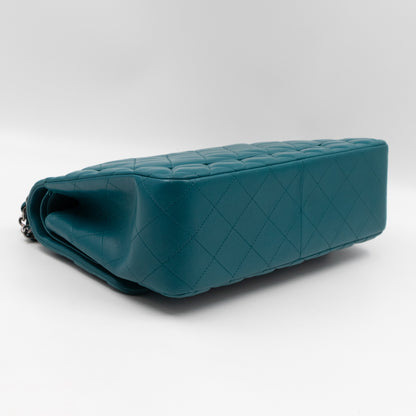 Classic Double Flap Jumbo Turquoise Lambskin Silver