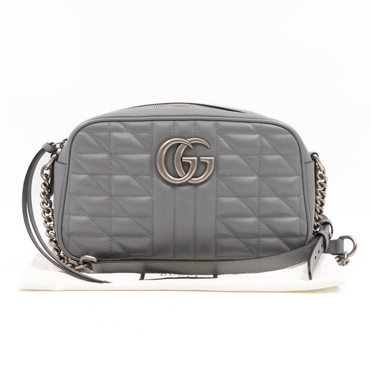 GG Marmont Small Deep Grey Matelasse Aria Leather