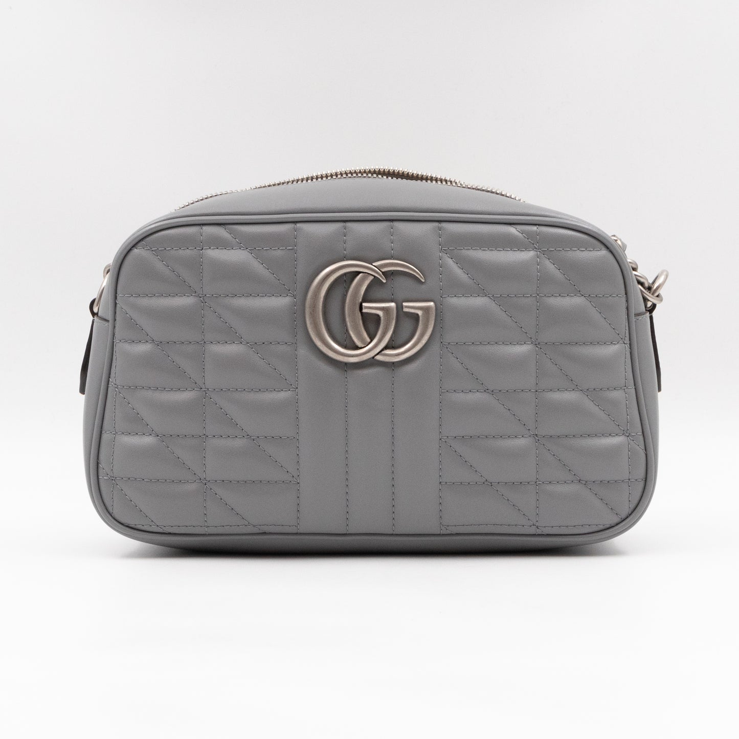 GG Marmont Small Deep Grey Matelasse Aria Leather