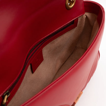 GG Marmont Small Flap Bag Red Matelasse Leather