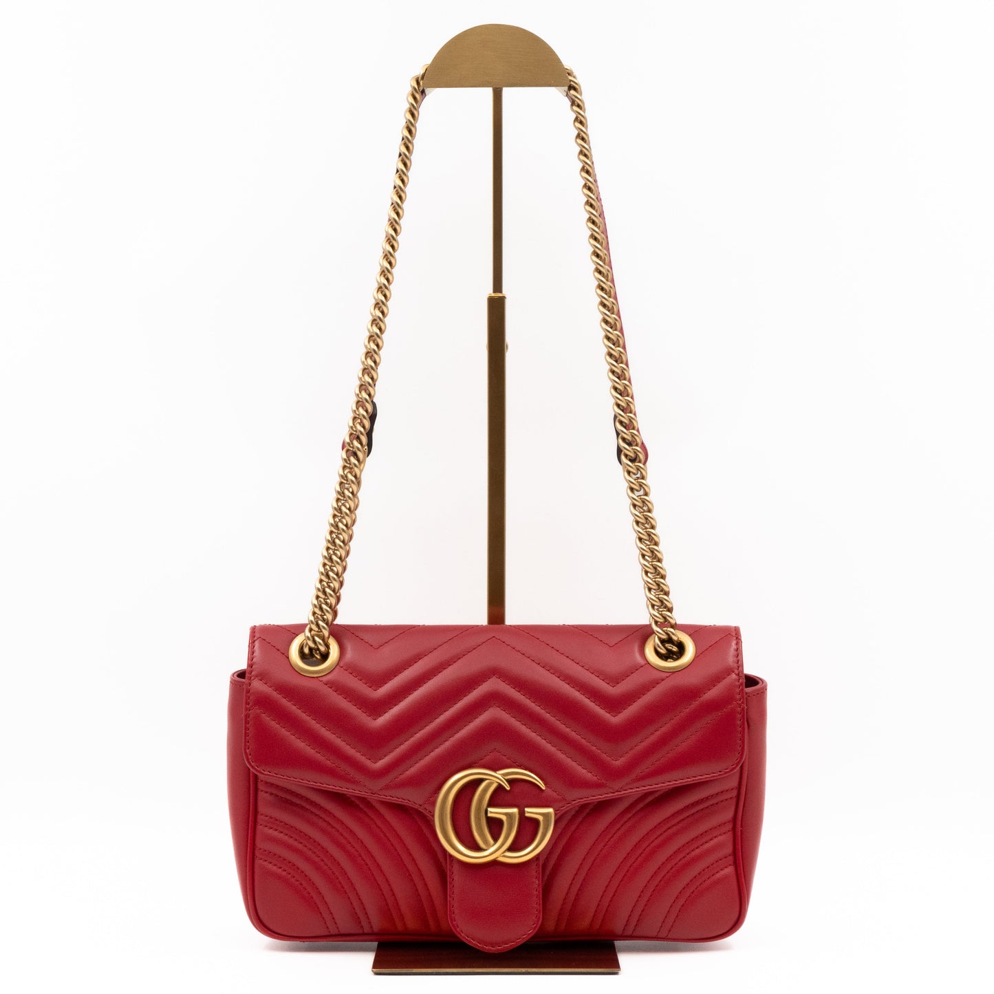 GG Marmont Small Flap Bag Red Matelasse Leather