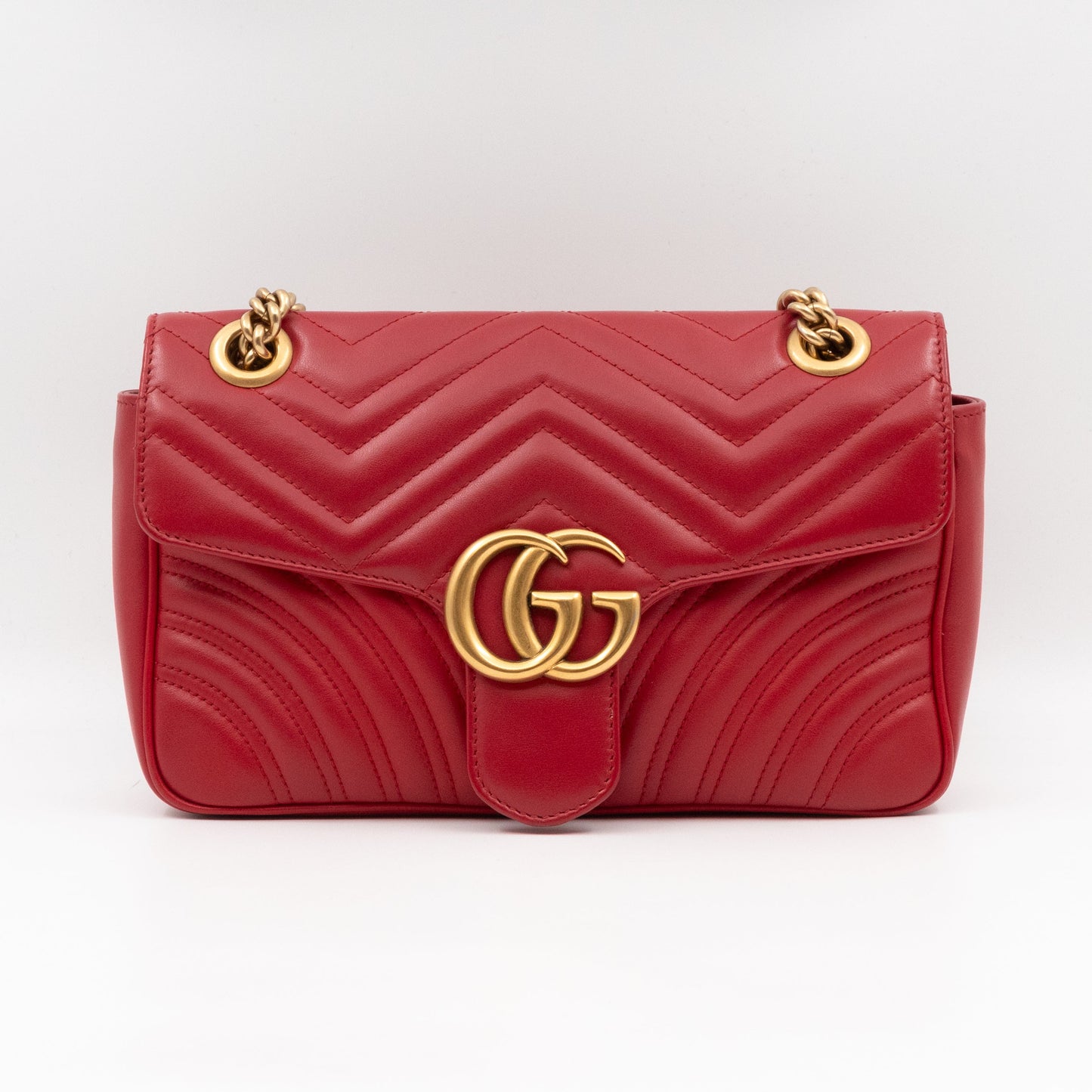 GG Marmont Small Flap Bag Red Matelasse Leather