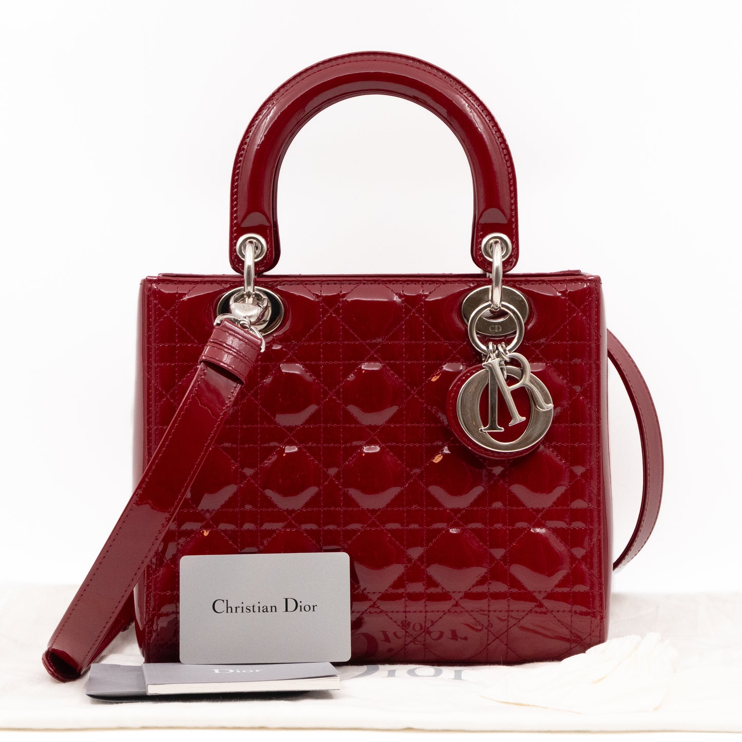 Lady Dior Medium Dark Red Patent Leather