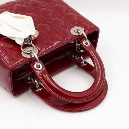 Lady Dior Medium Dark Red Patent Leather