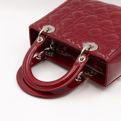 Lady Dior Medium Dark Red Patent Leather