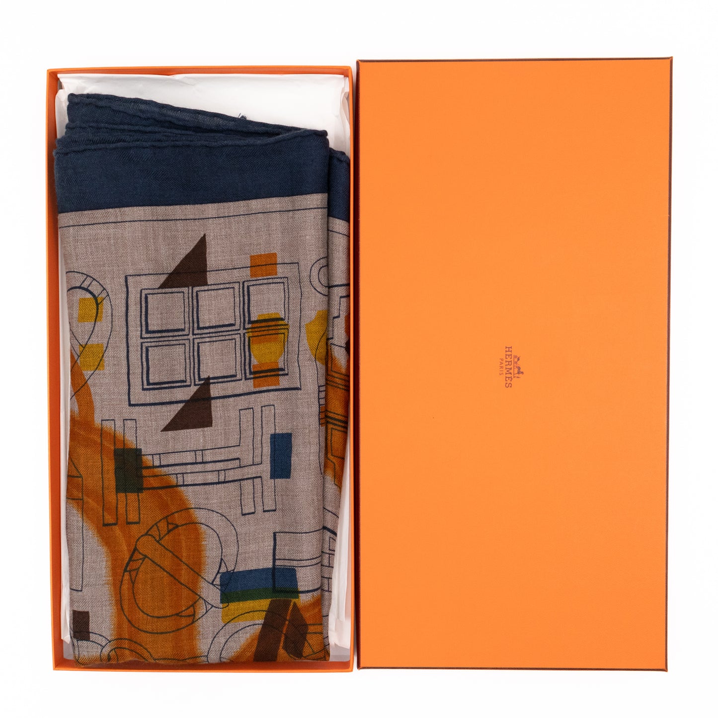 Imprimer Flou Rectangle Cashmere & Silk Etoupe / Orange / Indigo