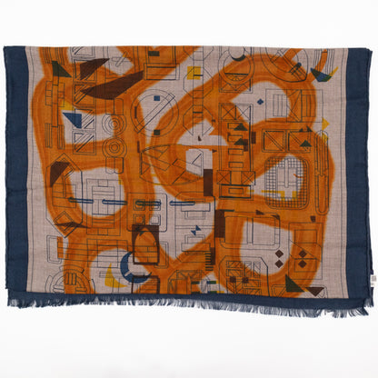 Imprimer Flou Rectangle Cashmere & Silk Etoupe / Orange / Indigo