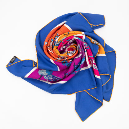 Silk Scarf 90 Passementerie Blue Orange