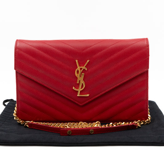 Classic Cassandre Envelope Chain Wallet Red Grained Leather