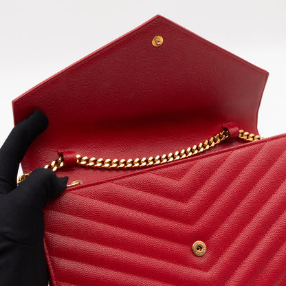 Classic Cassandre Envelope Chain Wallet Red Grained Leather