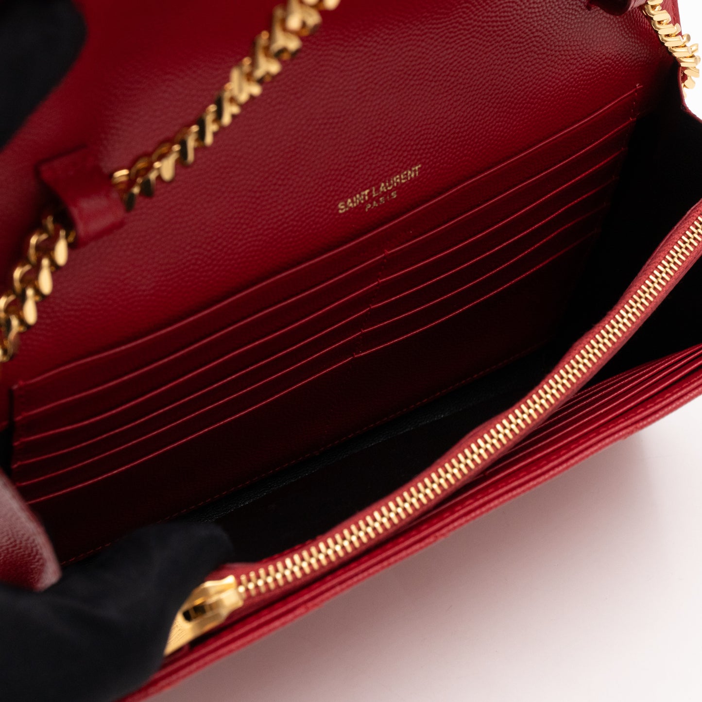 Classic Cassandre Envelope Chain Wallet Red Grained Leather