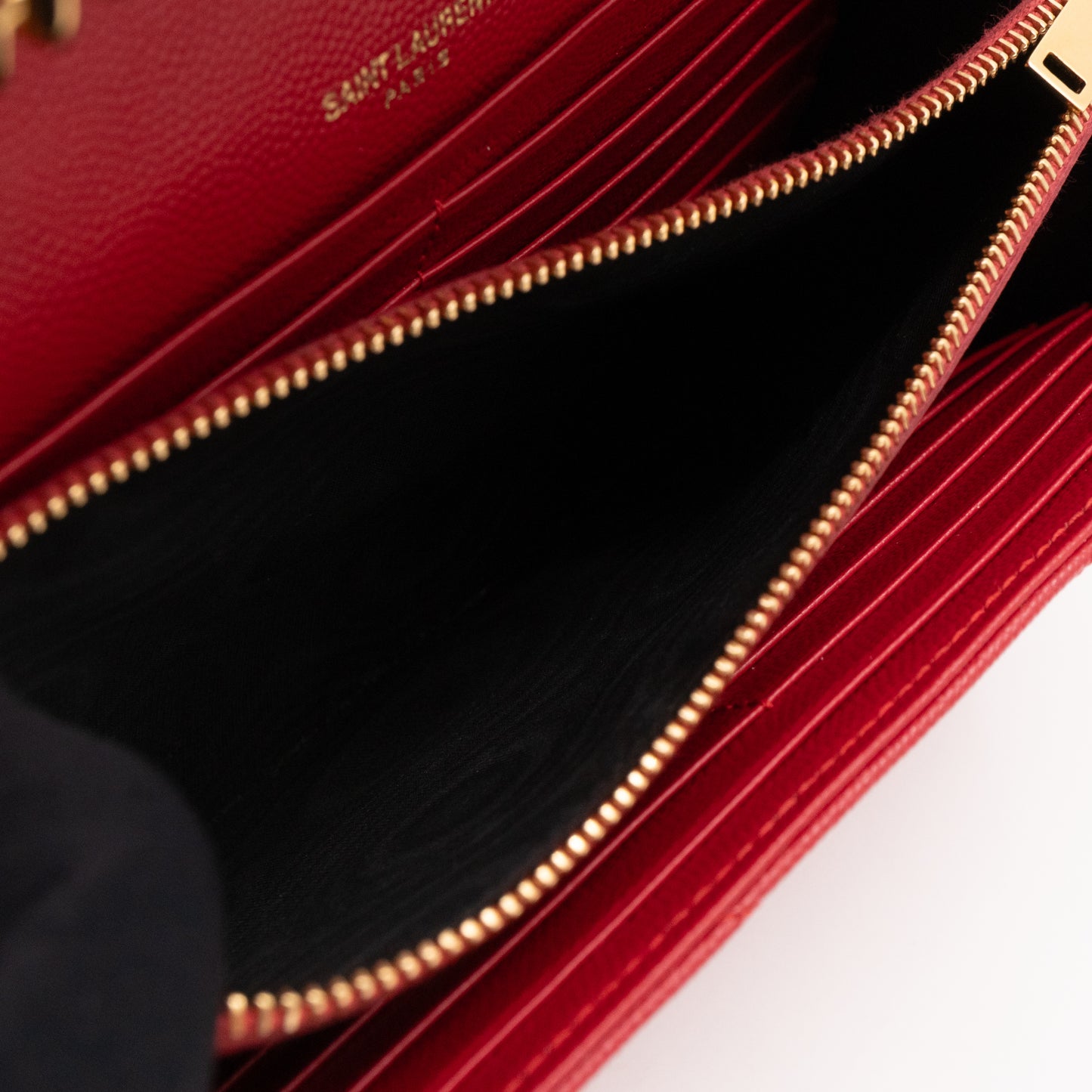 Classic Cassandre Envelope Chain Wallet Red Grained Leather