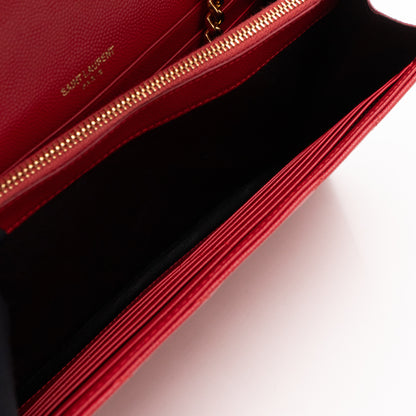 Classic Cassandre Envelope Chain Wallet Red Grained Leather