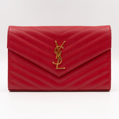 Classic Cassandre Envelope Chain Wallet Red Grained Leather