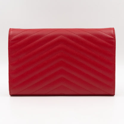 Classic Cassandre Envelope Chain Wallet Red Grained Leather