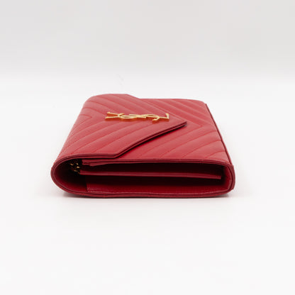 Classic Cassandre Envelope Chain Wallet Red Grained Leather