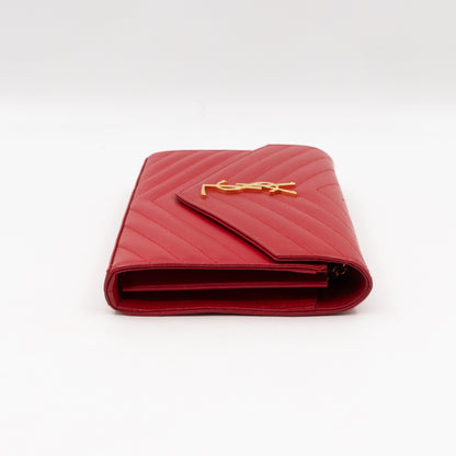 Classic Cassandre Envelope Chain Wallet Red Grained Leather