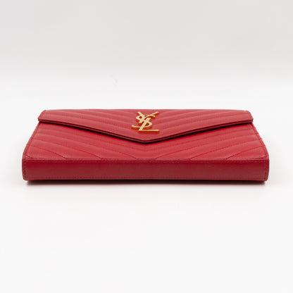 Classic Cassandre Envelope Chain Wallet Red Grained Leather