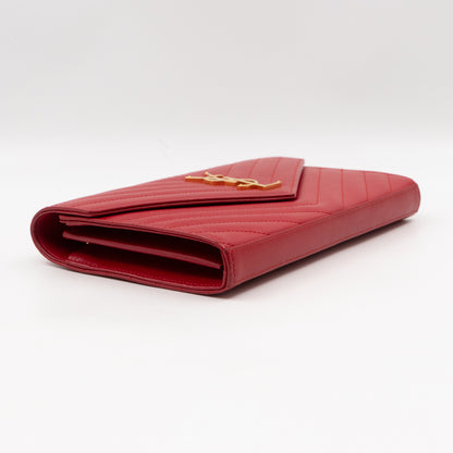 Classic Cassandre Envelope Chain Wallet Red Grained Leather