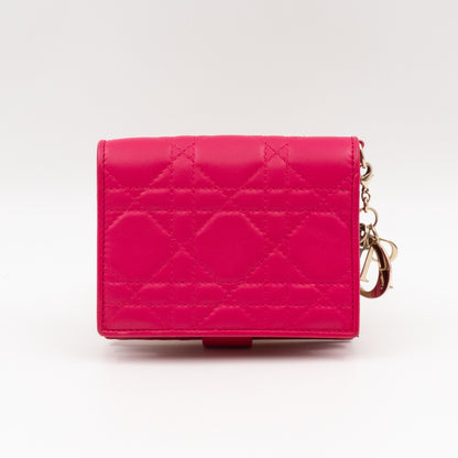 Lady Dior Compact Wallet Pink Cannage Leather