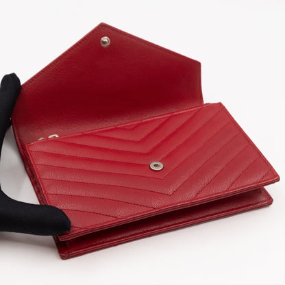 Cassandre Envelope Chain Wallet Red Grained Leather