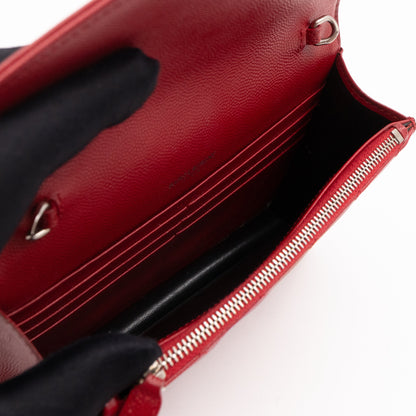 Cassandre Envelope Chain Wallet Red Grained Leather