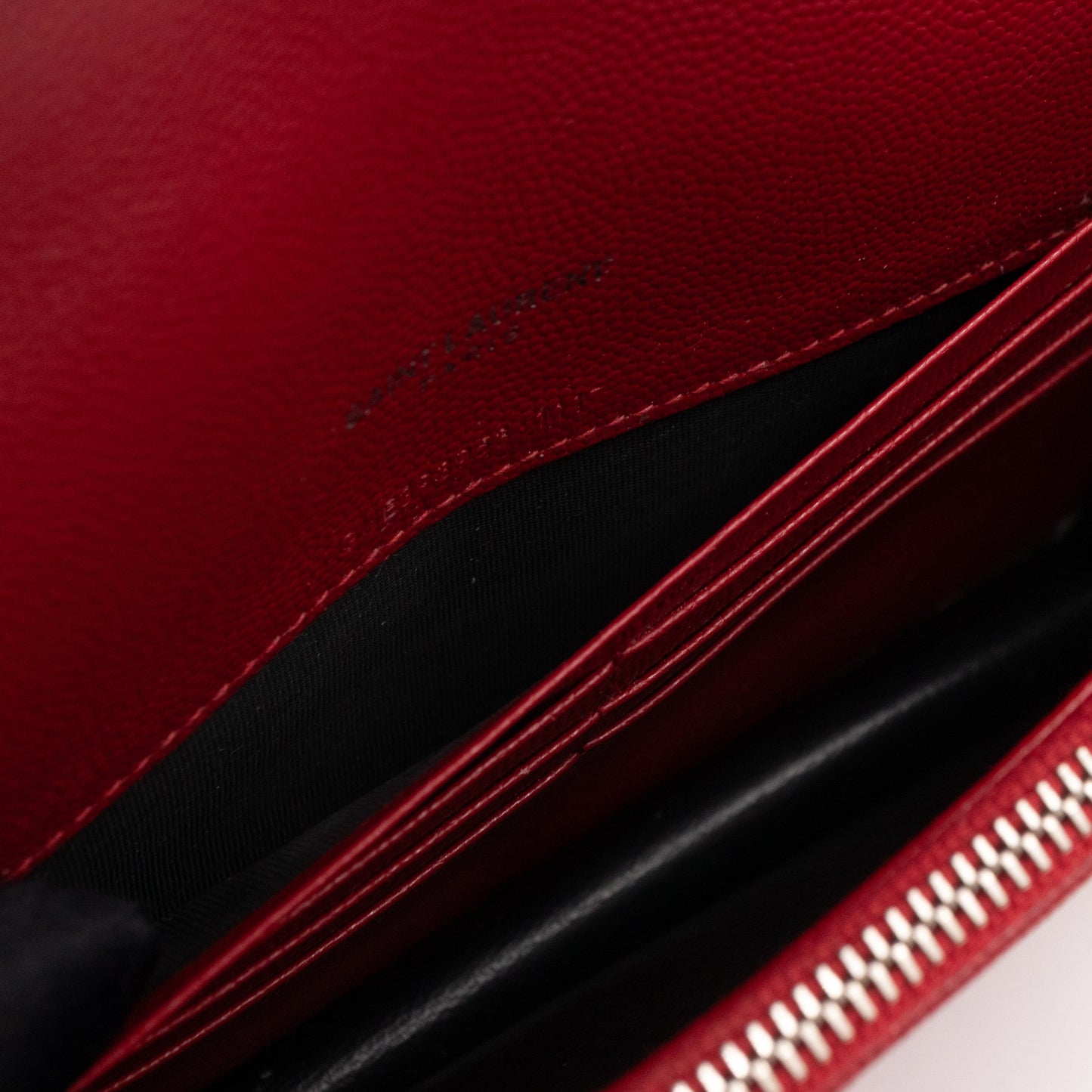 Cassandre Envelope Chain Wallet Red Grained Leather