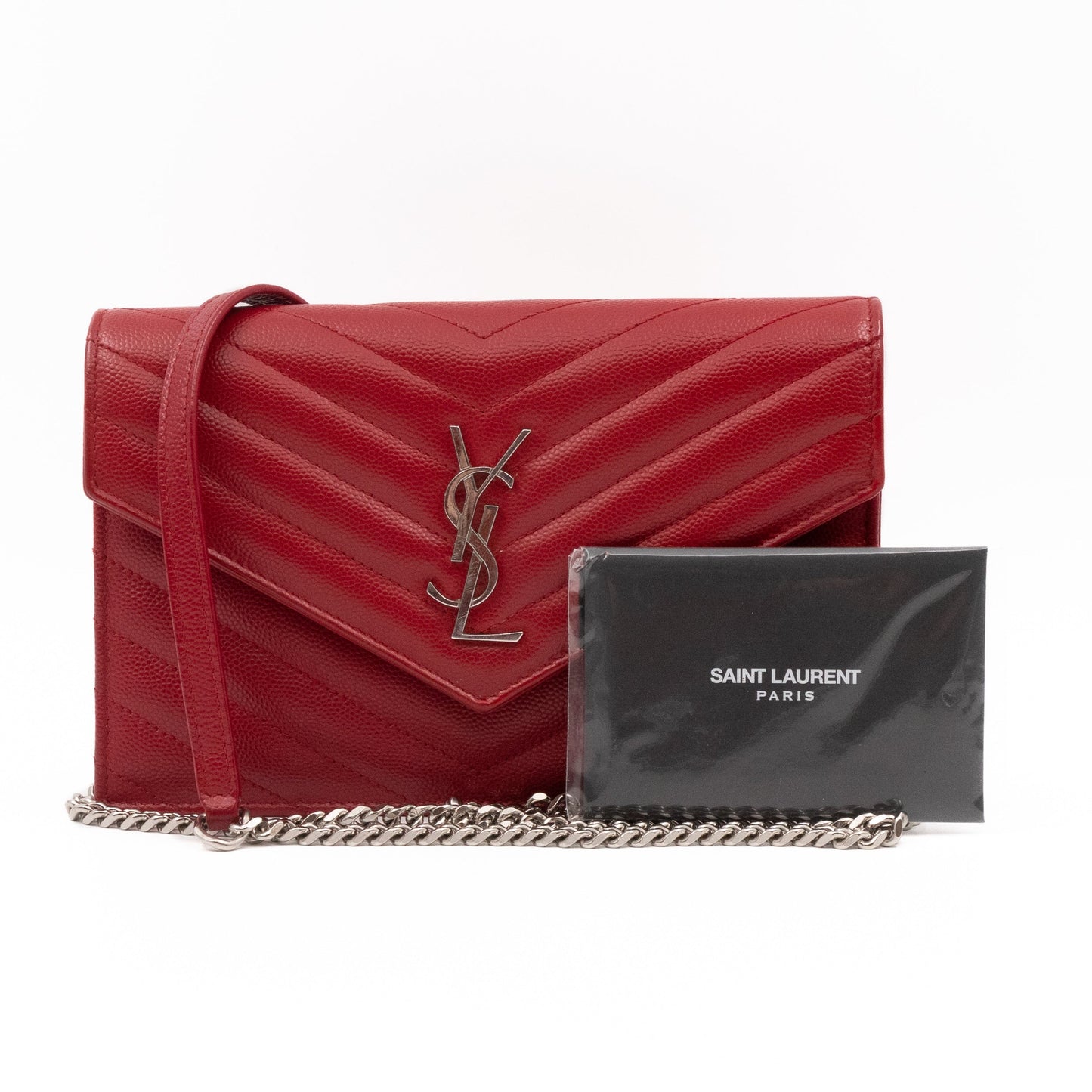 Cassandre Envelope Chain Wallet Red Grained Leather