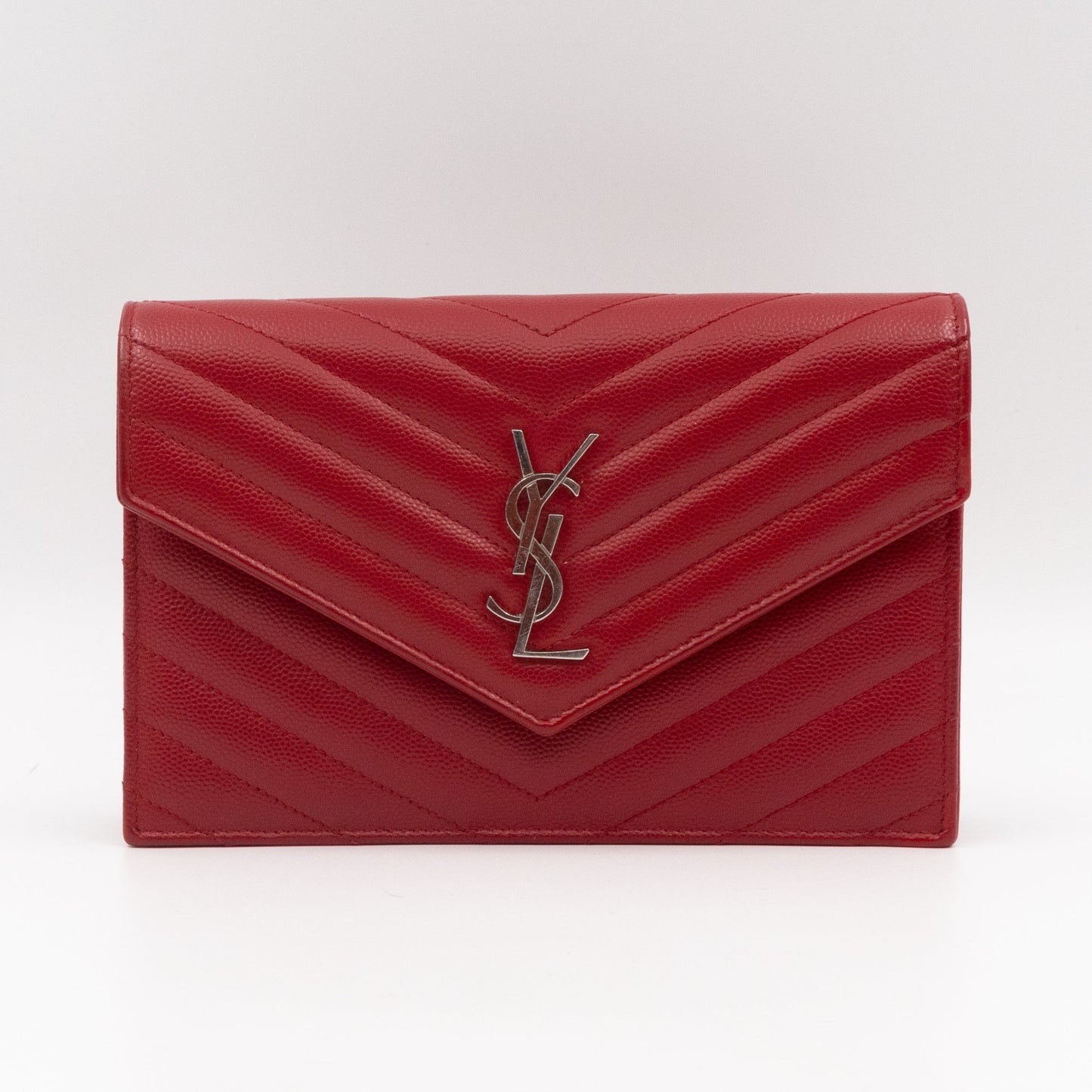 Cassandre Envelope Chain Wallet Red Grained Leather