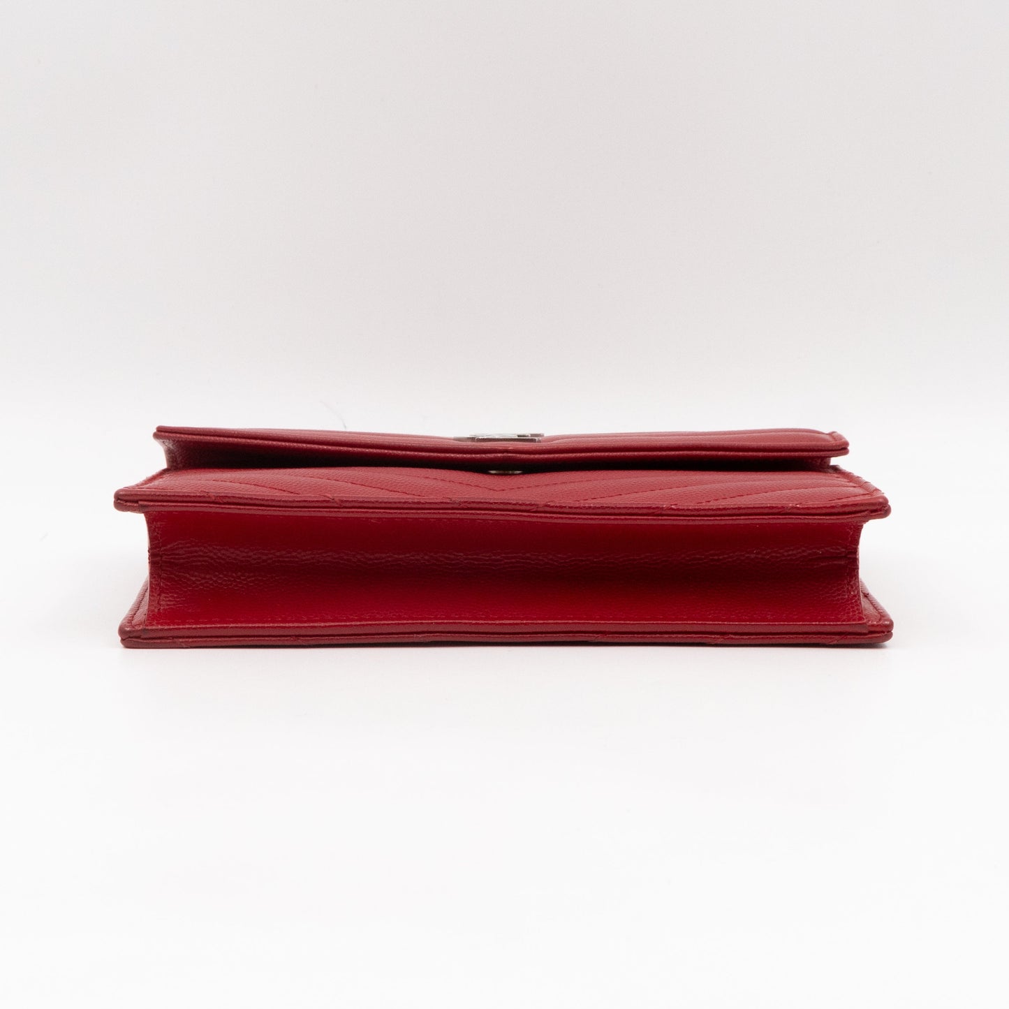 Cassandre Envelope Chain Wallet Red Grained Leather