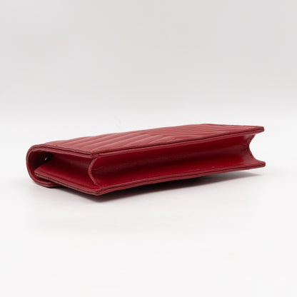 Cassandre Envelope Chain Wallet Red Grained Leather