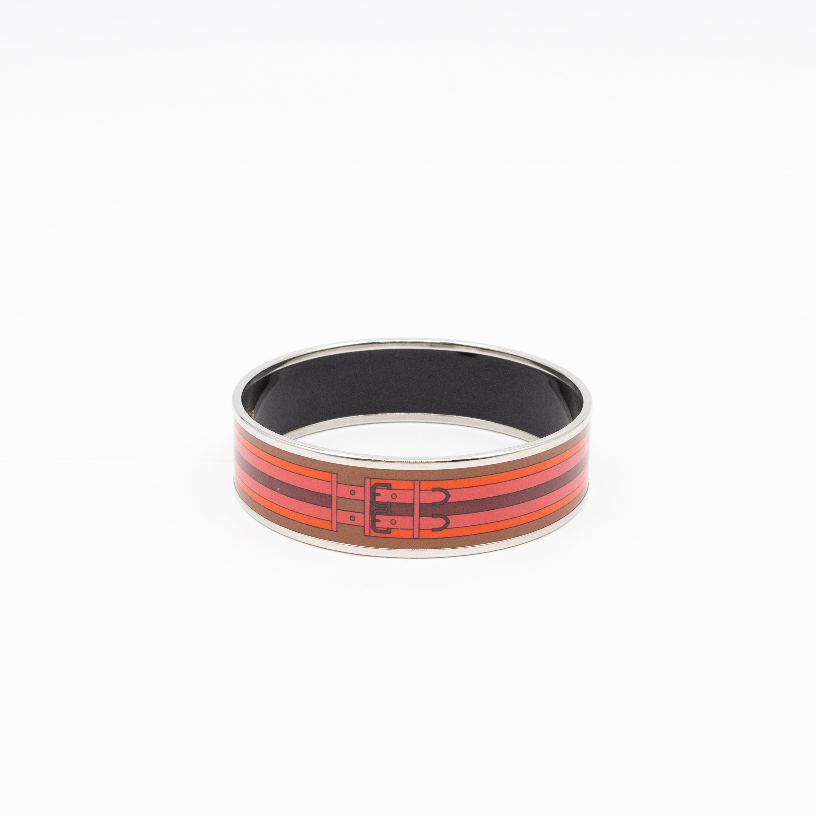 Enamel Printed Wide Nouveau Rocabar Bangle Bracelet Red