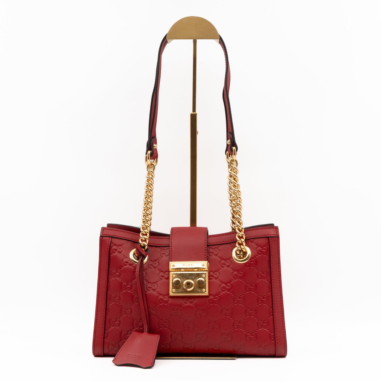 Padlock Small GG Shoulder Bag Hibiscus Red Guccissima Leather