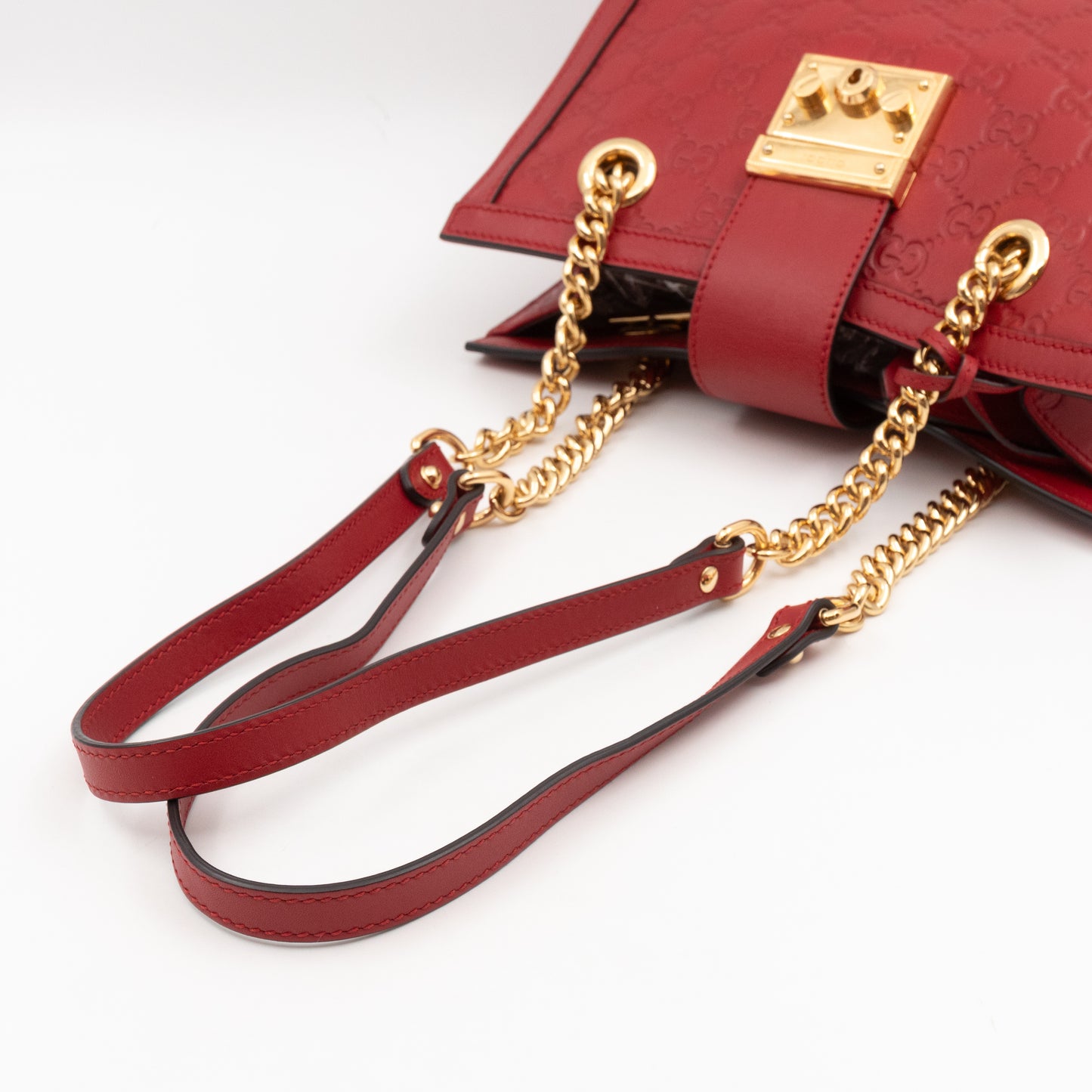 Padlock Small GG Shoulder Bag Hibiscus Red Guccissima Leather