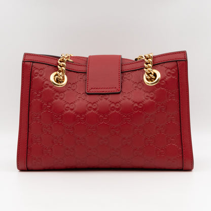 Padlock Small GG Shoulder Bag Hibiscus Red Guccissima Leather