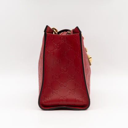 Padlock Small GG Shoulder Bag Hibiscus Red Guccissima Leather