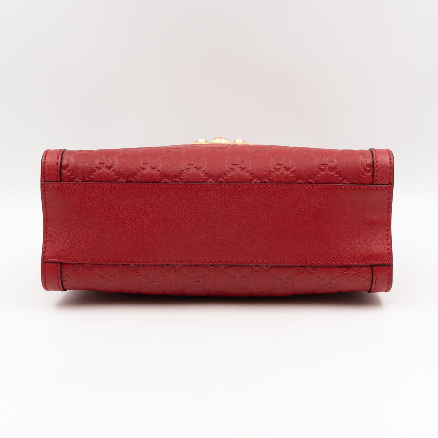 Padlock Small GG Shoulder Bag Hibiscus Red Guccissima Leather