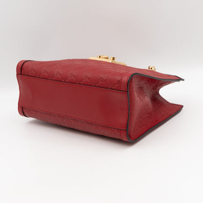 Padlock Small GG Shoulder Bag Hibiscus Red Guccissima Leather