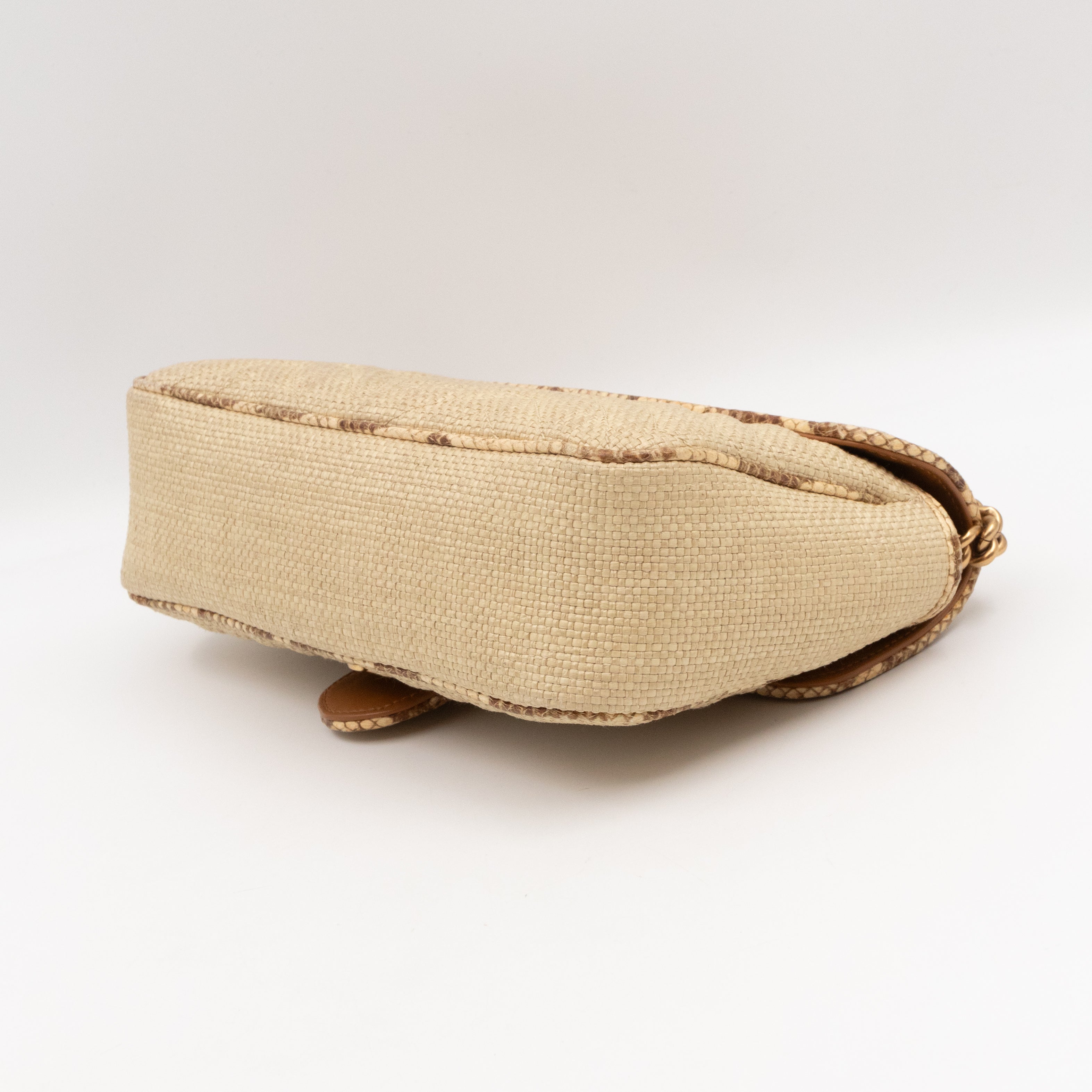 GG Marmont Small Flap Bag Natural Matelasse Raffia & Snakeskin