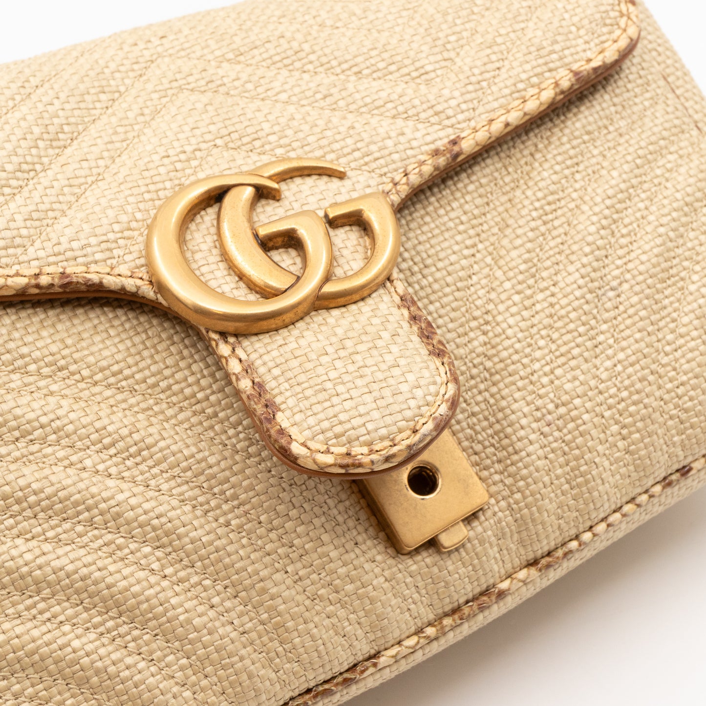 GG Marmont Small Flap Bag Natural Matelasse Raffia & Snakeskin