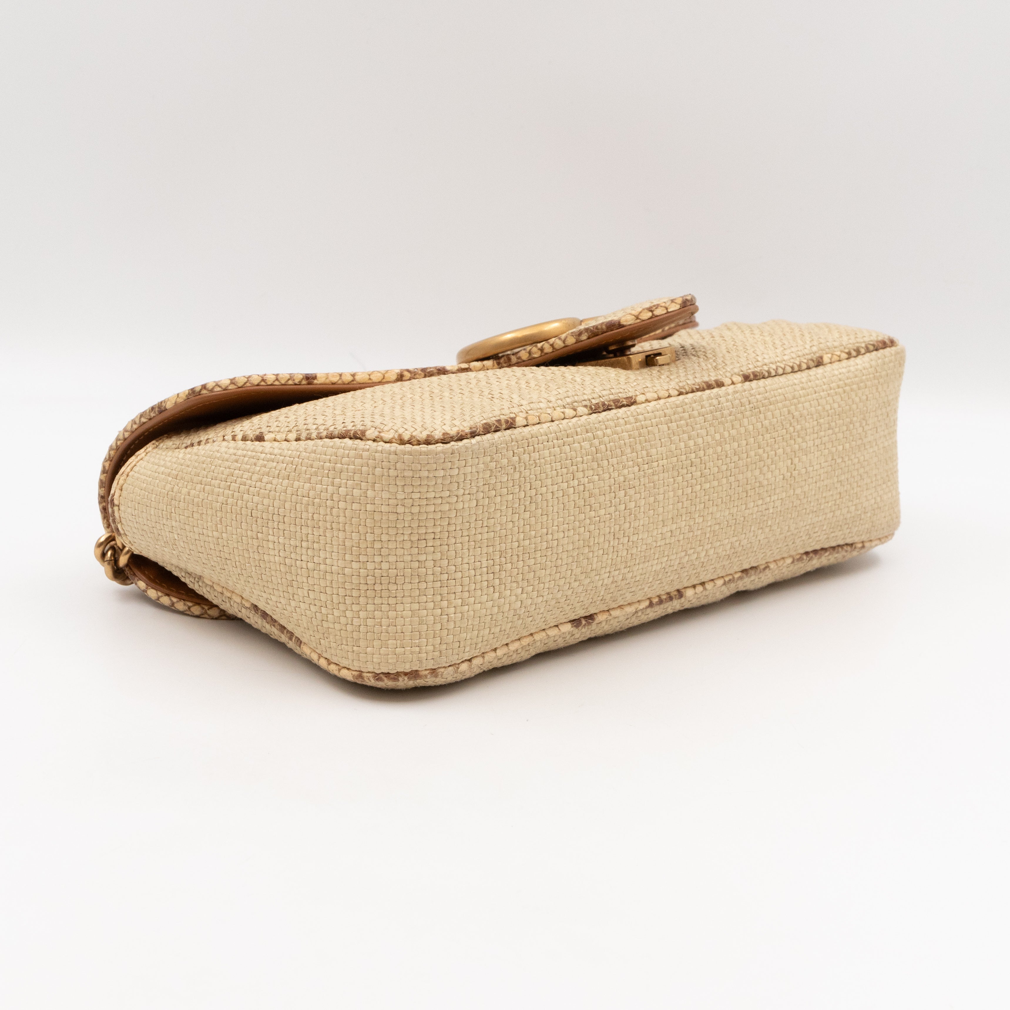 GG Marmont Small Flap Bag Natural Matelasse Raffia & Snakeskin