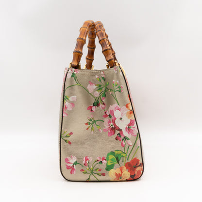 Bamboo Shopper Tote Champagne Leather with Floral Print
