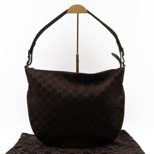 Zipper Hobo Bag Brown GG Suede Leather