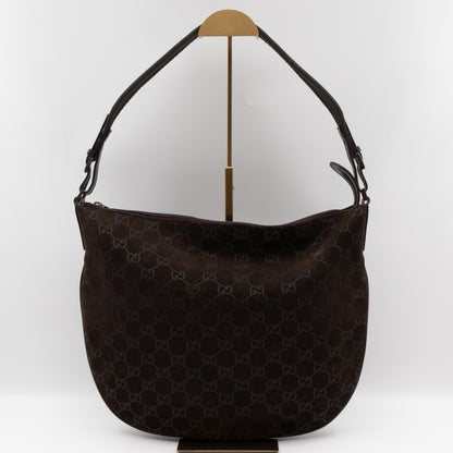 Zipper Hobo Bag Brown GG Suede Leather